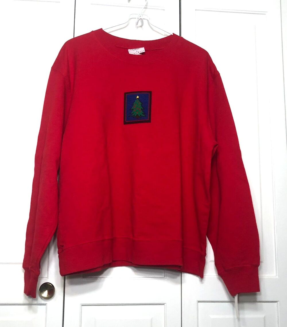 Hot Cotton By Marc Ware Women's M Red Sweatshirt - Christmas Tree